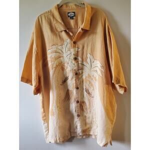 Tommy Bahama Mens Linen XL Button Up Shirt Hula Girls Palms Golden Yellow Aloha
